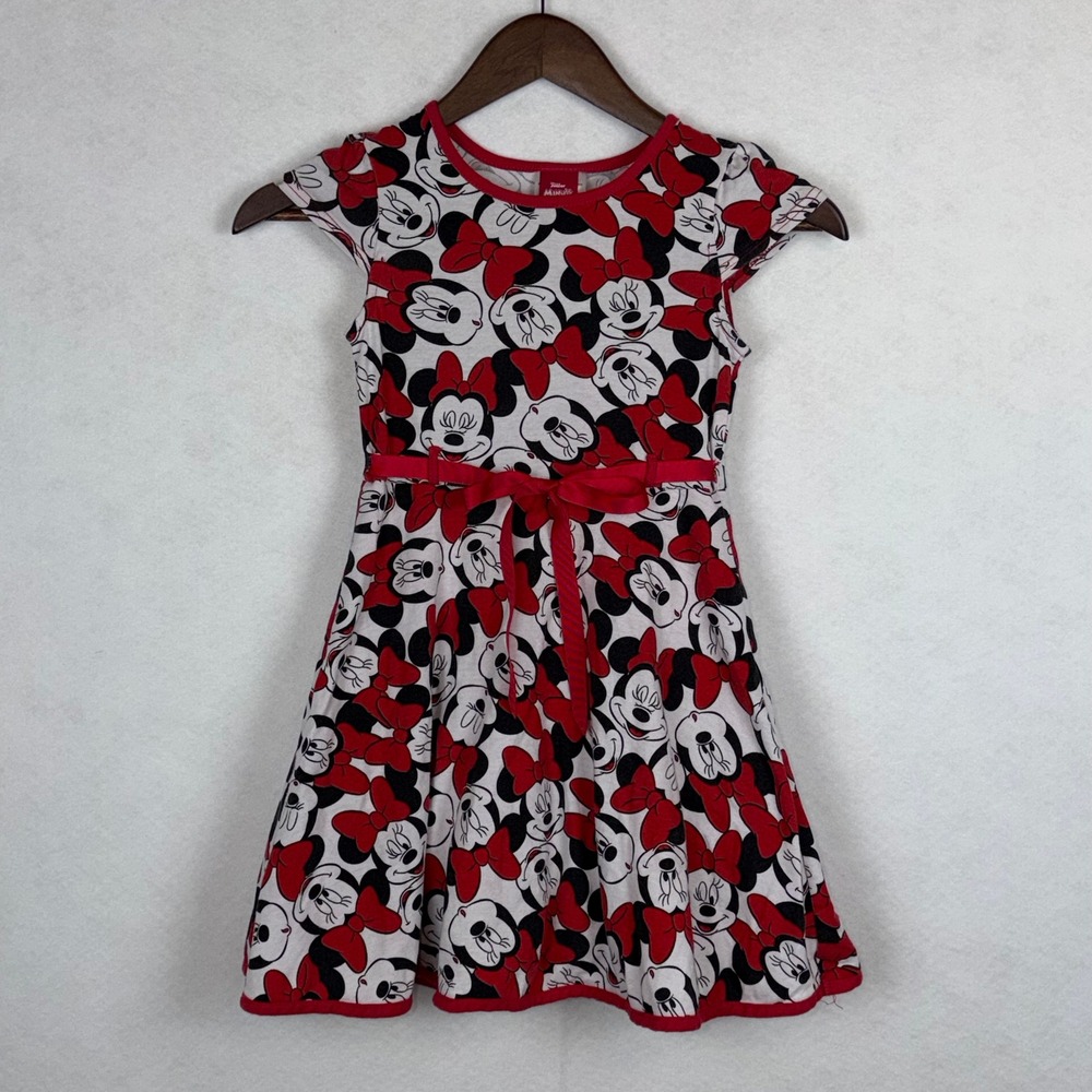Disney Minnie Mouse Girls 6X Red White Black Bow Graphic Skater Dress Disney